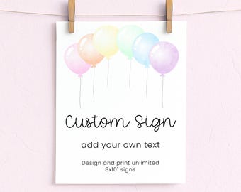 Cartello di compleanno dai colori pastello, decorazioni per feste arcobaleno modificabili (modello digitale)