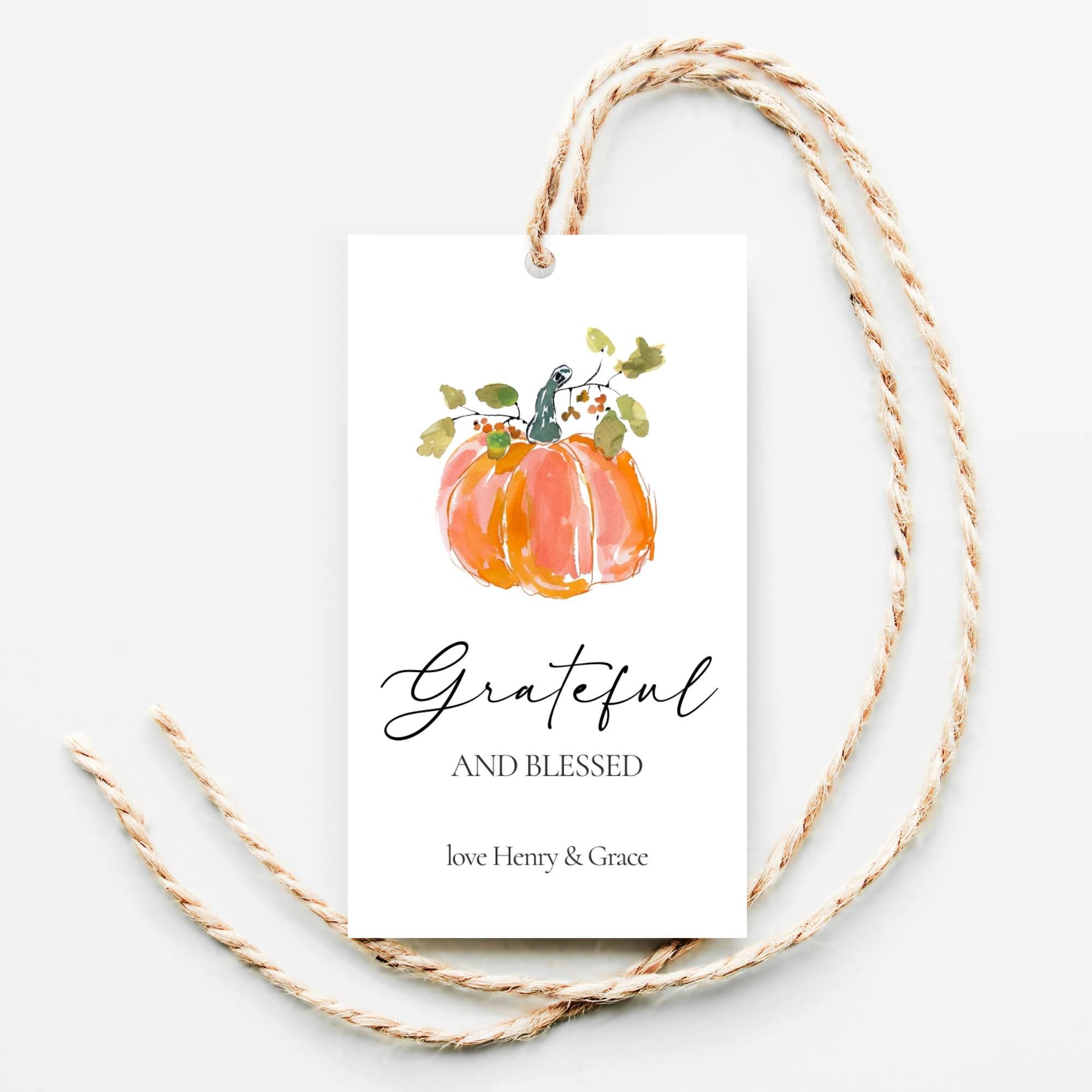 Editable Thanksgiving Gift Tag, Grateful and Blessed Favor Tag, Pumkpin ...