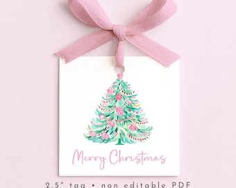 Pink Christmas Gift Tag, Preppy Christmas Tags, Digital Download PDF