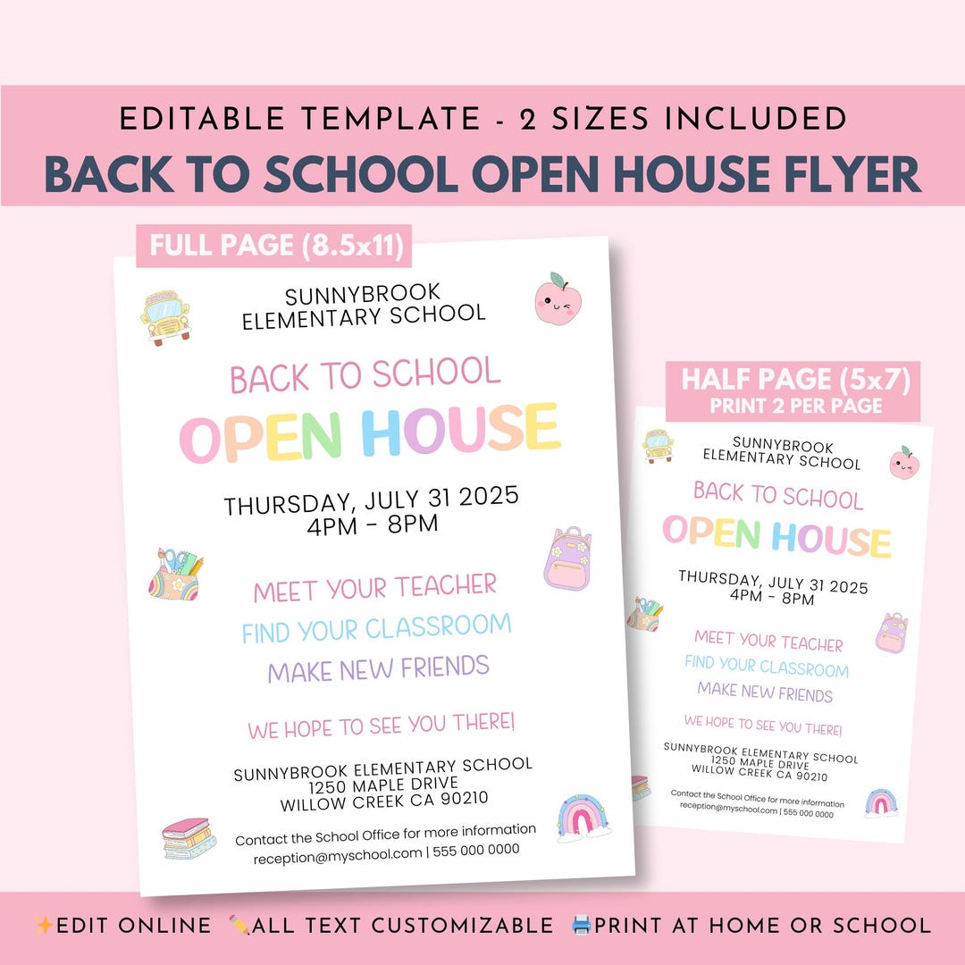 Back to School Open House Flyer Pastel, Editable Meet the Teacher Night ...
