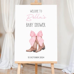 Cowgirl Baby Shower Welcome Sign Girl, Editable Rodeo Baby Shower Welcome Sign Cowgirl Sign for Girl Baby Shower, Pink Cowgirl Welcome Sign