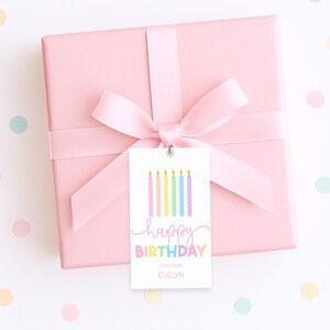 Etiqueta de presente de feliz aniversário editável, etiqueta de aniversário pastel para meninas imagem 3