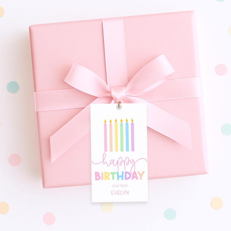 Etiqueta de presente de feliz aniversário editável, etiqueta de aniversário pastel para meninas imagem 3