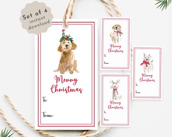 Dog Christmas Tags Printable, Merry Christmas To From Gift Tag, Instant Download