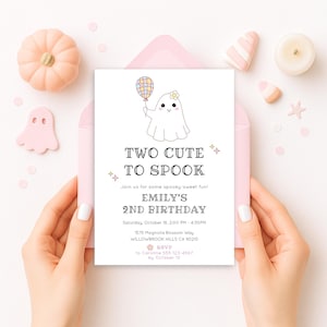 Two Cute to Spook Invitation, 2nd Birthday Halloween Invitation Girl, Editable Pastel Halloween 2nd Birthday Party Invite for 2 Year Old