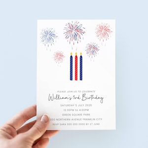 4th of July 3rd Birthday Invitation, Editable Fourth of July Birthday Invitation for Third Birthday Party Boy, Red White & Blue Invite Girl