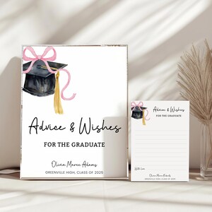 Graduierung Ratschläge und Wünsche, bearbeitbare rosa Graduierung wünscht Kartenvorlage, Worte der Weisheit Zeichen Abschlussfeier Zeichen druckbare, graduate