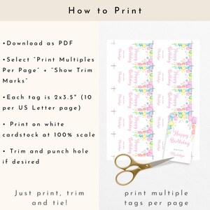 Happy Birthday Gift Tag Printable, Personalized Present Tags for Girls, Digital Template image 5