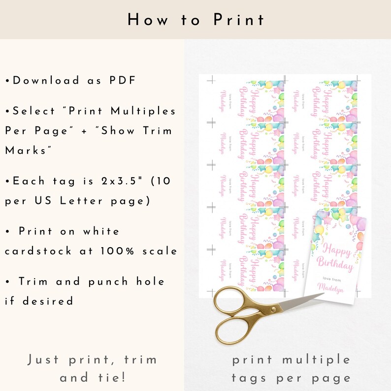 Happy Birthday Gift Tag Printable, Personalized Present Tags for Girls, Digital Template image 5