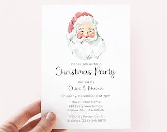 Santa Christmas Party Invitation, Christmas Party Invite Printable, Classic Santa Invite, Editable Holiday Party Invite Digital Template