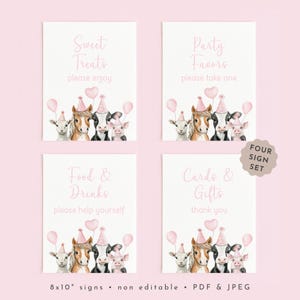 Pink Farm Party Signs, Girl Farm Birthday Signs Bundle, Farm Party Animals Sign Set Instant Download, Barnyard Birthday Table Signs Digital