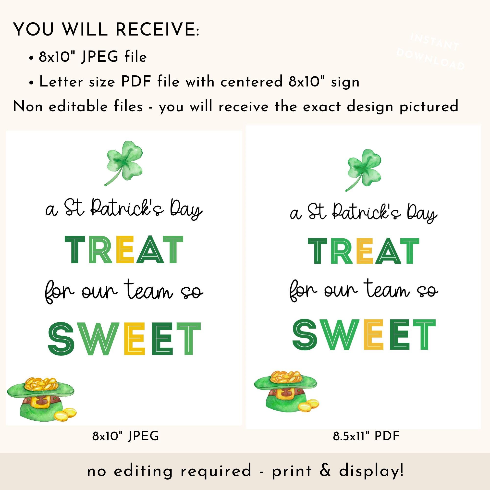 St Patricks Day Treat Sign Printable, Team Appreciation Celebration ...