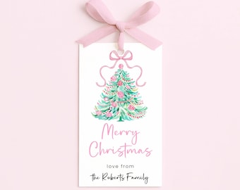Pink Christmas Gift Tag Printable, Editable Digital Download