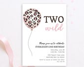 Two Wild Birthday Invitation Girl, Editable Girl Two Wild Invitation Pink, Safari 2nd Birthday Invite, Leopard Party Invite for 2 Year Old