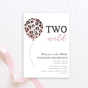 Two Wild Birthday Invitation Girl, Editable Girl Two Wild Invitation Pink, Safari 2nd Birthday Invite, Leopard Party Invite for 2 Year Old