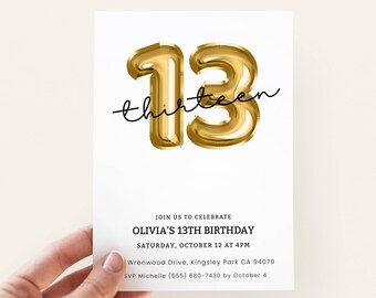 Faire-part 13e anniversaire en or, modèle numérique