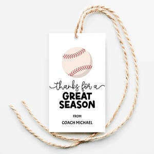 Danke für eine großartige Saison Baseball-Tag bearbeitbar, Baseball-Saisonende-Tags, Baseball-Trainer Danke Tag druckbar, Baseball-Team-Tag