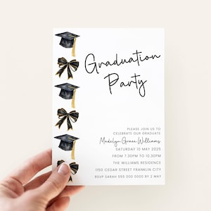 Graduation Invitation Black Bow, Editable Graduation Invite Template, Black Bow Graduation Party Invitation, Grad Party Invite for Girl 2025