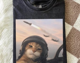 Comfort Colors Pilot Cat Meme Shirt, Funny Jet Cat Tee, Cat Lover Gift, Cool Kitty Aviation Top, Gen Z Brainrot Cat Shirt