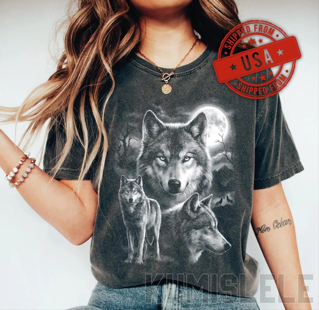 Vintage Wolf T-shirt, Three Wolf Moon Graphic Tee, Retro 90s Animal ...