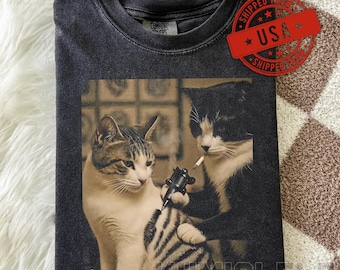 Comfort Colors Retro Cat Tattoo Meme, Funny Hoodie, Parody Sweatshirt, Viral Tees, Funny Gift Shirt, Meme Sweater, Dark Humor Shirt