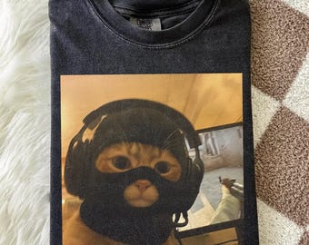 Comfort Colors Funny Gamer Cat Meme Shirt, CSGO Cat Shirt, Tactical Kitty Joke Tee, Gen Z Brainrot Gift, Cool Cat Gaming Top
