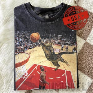 Vintage Funny Cat Dunking Basketball Meme Cat T-Shirt | Humor, Sports, Comfort Colors Shirt image 1