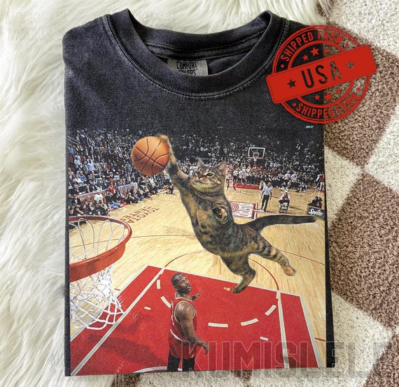 Vintage Funny Cat Dunking Basketball Meme Cat T-Shirt | Humor, Sports, Comfort Colors Shirt