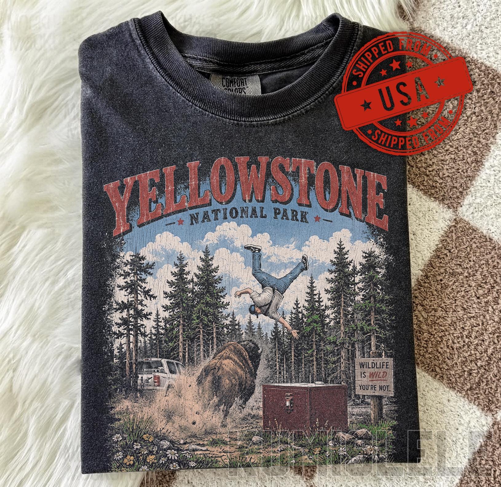 ま*る様 80s〜90s？yellow stone park 半袖スウェット ま*る様 80s