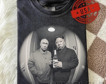Lustiges Putin und Kim Jong Un T-Shirt | Vintage 90er Jahre Rap Tee | Politisches Satire Meme Shirt | Acid Wash Streetwear | Geschenk für Ihn