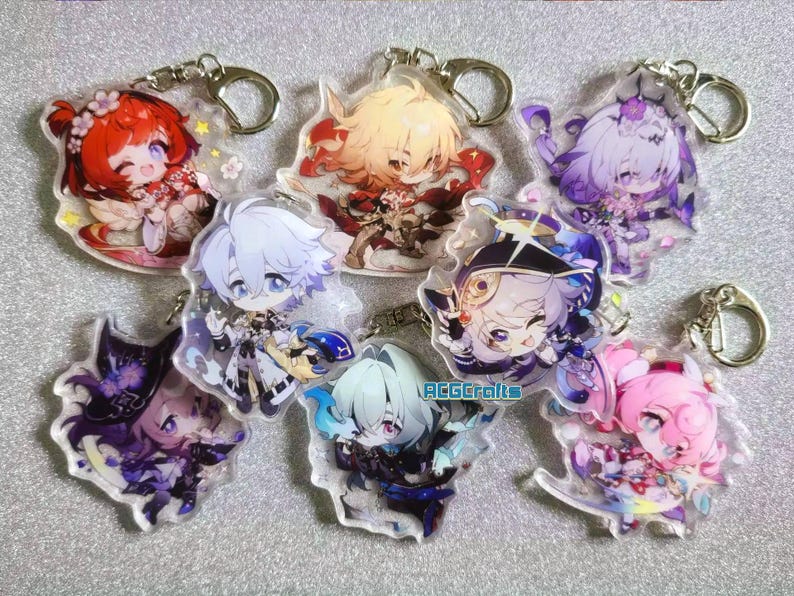 Koop 2 en 1 gratis Honkai Star Rail HSR acryl bedel -- 56 tekens Evernight Hyacine Hysilens Cipher Cerydra Phainon Permansor-sleutelhanger afbeelding 1