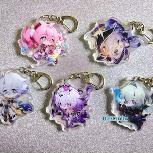 Koop 2 en 1 gratis Honkai Star Rail HSR acryl bedel -- 56 tekens Evernight Hyacine Hysilens Cipher Cerydra Phainon Permansor-sleutelhanger afbeelding 3