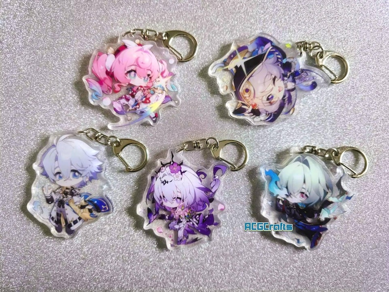 Koop 2 en 1 gratis Honkai Star Rail HSR acryl bedel -- 56 tekens Evernight Hyacine Hysilens Cipher Cerydra Phainon Permansor-sleutelhanger afbeelding 3
