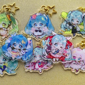 Hatsune Miku Charm with Star Clasp Cute Chibi - Double Sided Large Acrylic Keychain