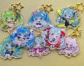 Hatsune Miku Charm: Double Sided Acrylic Keychain with Star Clasp