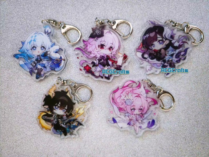 Koop 2 en 1 gratis Honkai Star Rail HSR acryl bedel -- 56 tekens Evernight Hyacine Hysilens Cipher Cerydra Phainon Permansor-sleutelhanger afbeelding 2