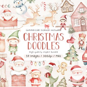 Aquarell Weihnachtscliparts, Weihnachten Doodles, Kommerzielle Nutzung, Clipart, Festliche Doodles Illustrationen, Kinderzimmer, PNG, Weihnachtscliparts