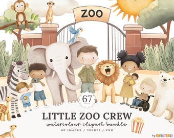 Cute Zoo Clipart, Watercolour Safari Animals, Family Clipart, Wild Animals Safari,  Africa Clipart, Animals, COMMERCIAL LICENSE INCLUDED