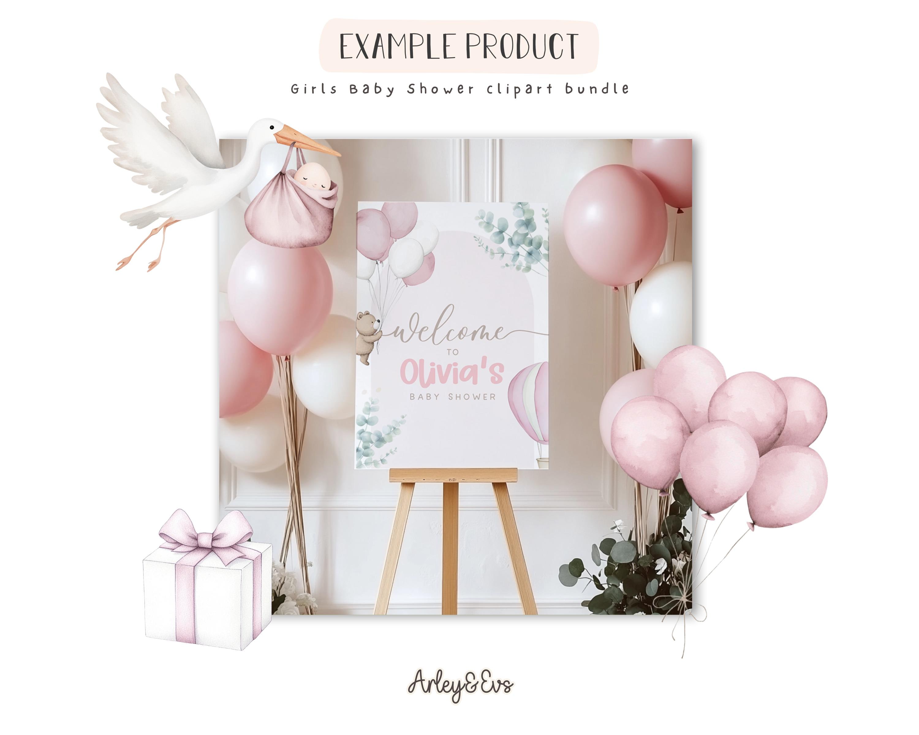 Watercolor Baby Shower Clipart Bundle: Pink & Blue PNG (digital ...