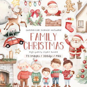 Kerstfamiliebundel, aquarel eerste kerstdag, commercieel gebruik, clipart, feestelijke doodlesillustraties, kinderkamer, png, kerstclipart