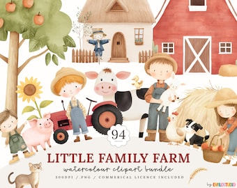 Watercolor Farm Animals Clipart Bundle: Nursery Illustrations PNG
