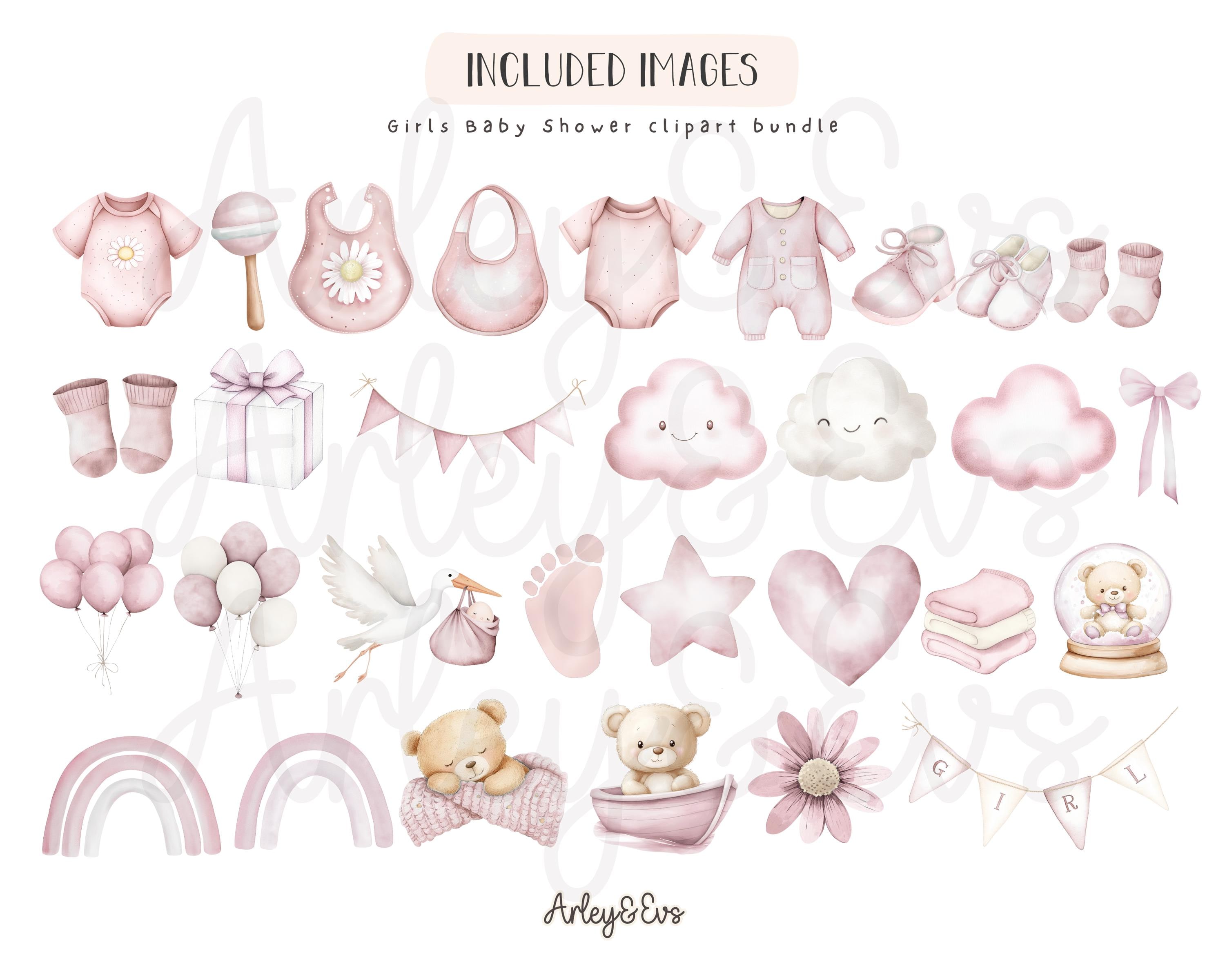 Watercolor Baby Shower Clipart Bundle: Pink & Blue PNG (digital ...