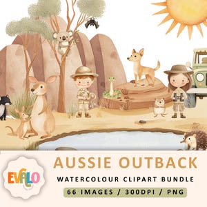 Pacote de clipart de animais australianos, animais em aquarela, uso comercial, clipart, ilustrações de animais australianos, berçário, PNG, clipart