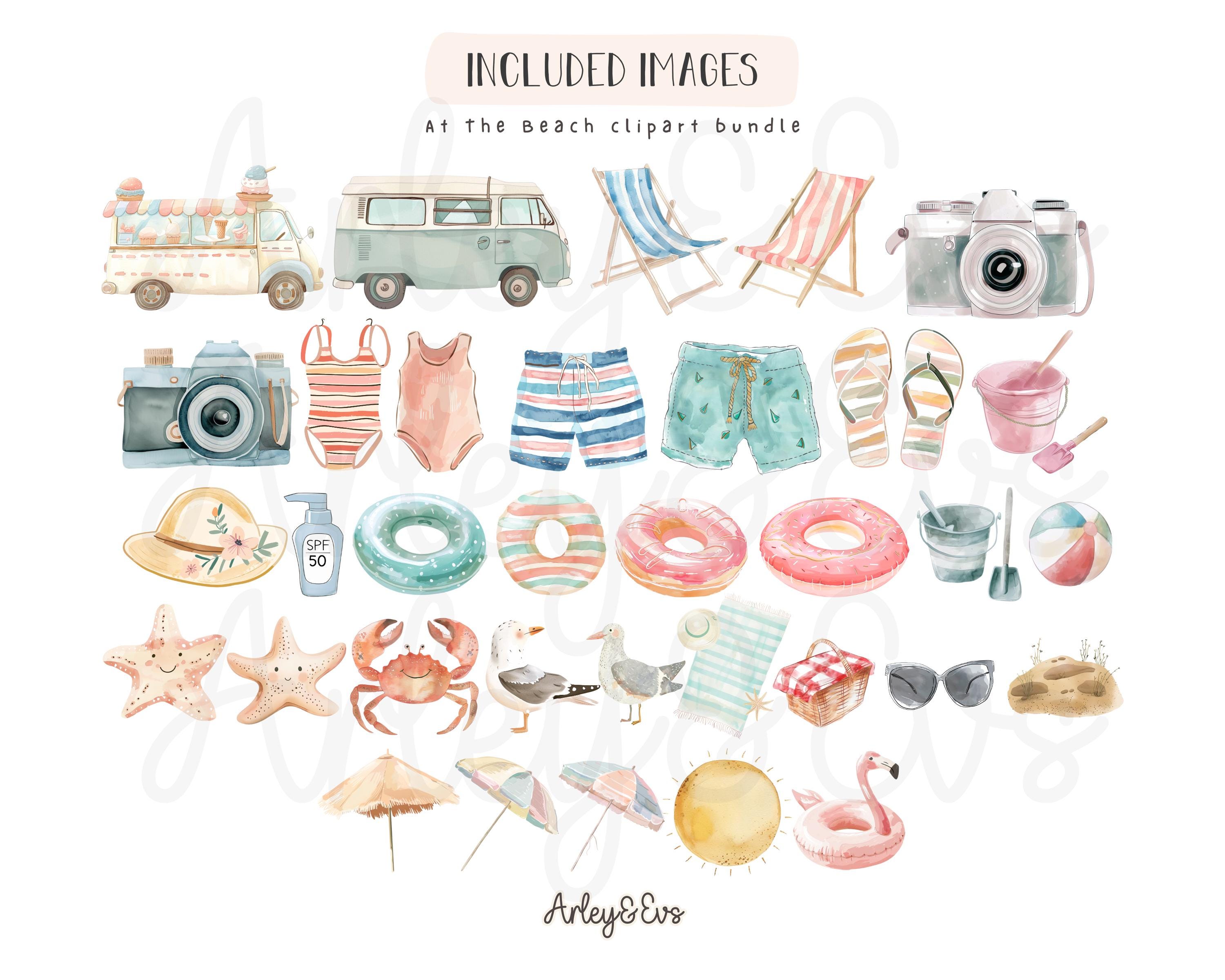 Watercolor Beach Clipart Bundle: Summer Seaside Illustrations (PNG) - Etsy