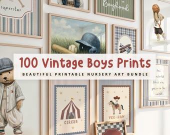 100 Vintage Boys Nursery Prints: Retro Wall Art (Digital Download)