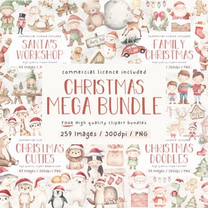 Weihnachten MEGA Bundle, Aquarell Weihnachtscliparts, kommerzielle Nutzung, Clipart, festliche Illustrationen, Kinderzimmer, PNG, süße Weihnachtscliparts