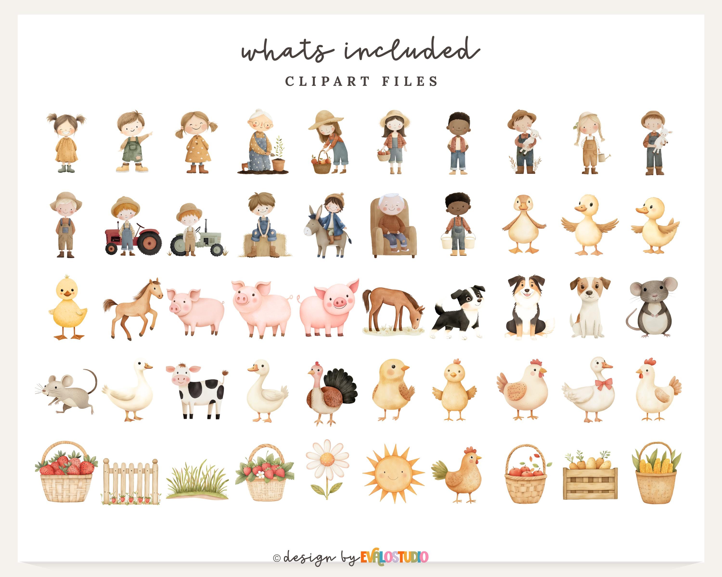 Watercolor Farm Animals Clipart Bundle: Nursery Illustrations PNG - Etsy