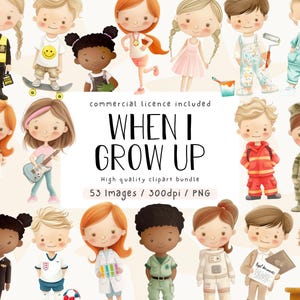Kinderen carrières clipart, clipartbundel, banen aquarel, commercieel gebruik, clipart, png, kinderbanen png-bestanden, set aspiratie en carrières