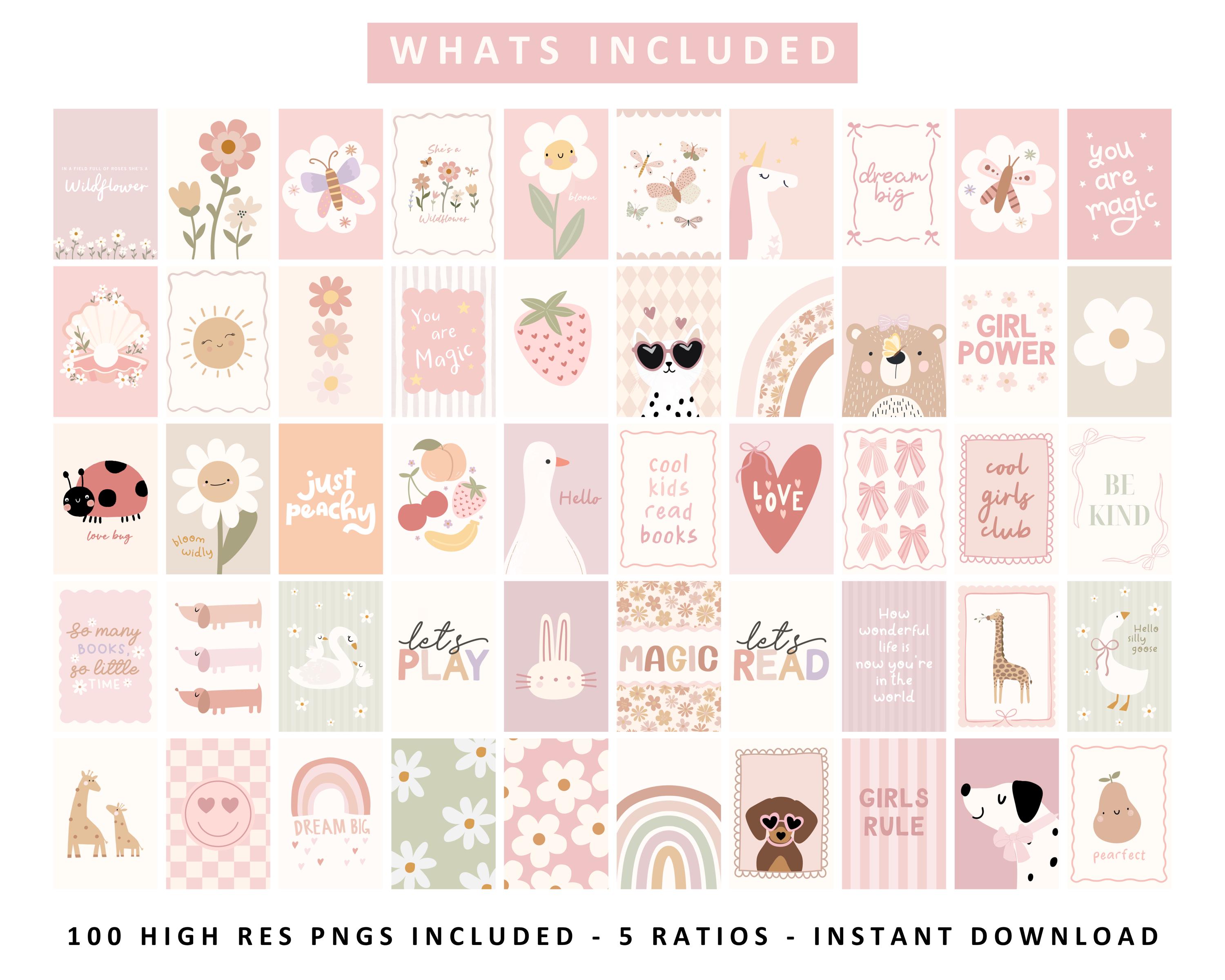 Girls Room Print Set: Playful Nursery & Kids Room Wall Art (digital ...