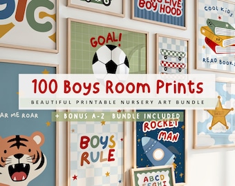 100 Boys Nursery Prints: Playroom Wall Art Decor (Digital Download)